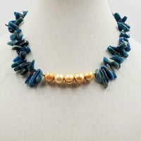 Golden dyed freshwater cultured pearls, blue apatite, and 14KYG necklace. 17"
