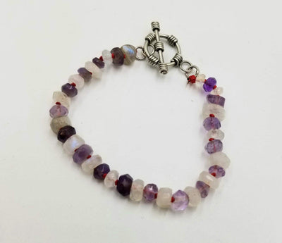 Faceted moonstone & amethyst bracelet, with sterling silver toggle.  6.25