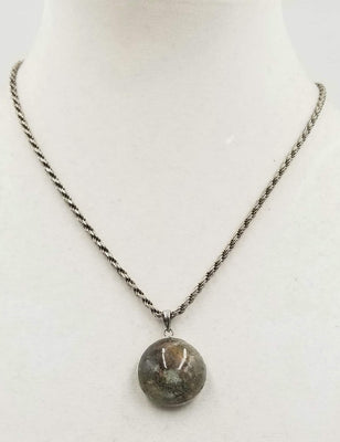 Past Work. Unisex, sterling silver, terrarium agate pendant necklace. 17