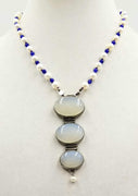 PRICE REDUCED A devine pendant necklace of pearls, blue aventurine & chalcedony.19" length.