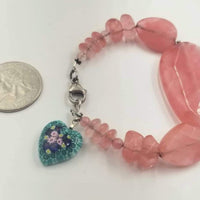 Bold & cute! Cherry Quartz sterling silver and Murano glass bracelet. 6.75" length.