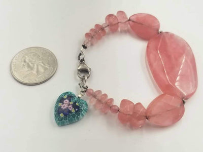 Bold & cute! Cherry Quartz sterling silver and Murano glass bracelet. 6.75