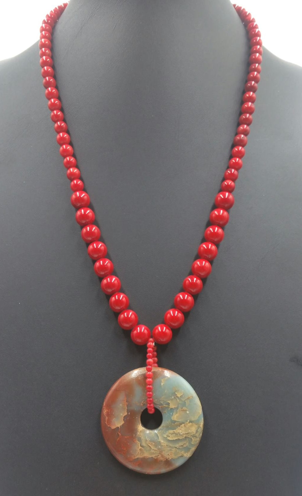PRICE REDUCED Coral, red & teal jasper, sterling silver necklace. 23" Matinee lenth.