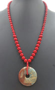 PRICE REDUCED Coral, red & teal jasper, sterling silver necklace. 23" Matinee lenth.