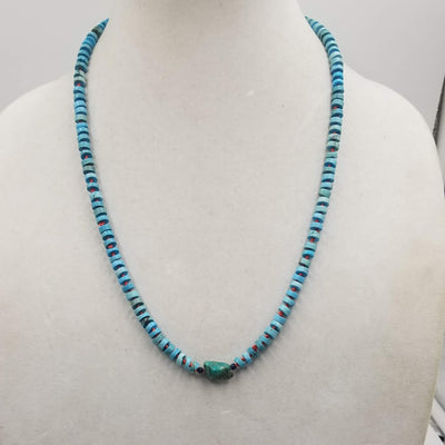Sterling Silver, sodalite & turquoise necklace on crimson silk. 25