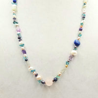 Pretty - Apatite, pearl, flurite, lapis, amethyst, aventurine & rose quartz rope on copper-tone silk