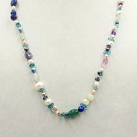 Pretty - Apatite, pearl, flurite, lapis, amethyst, aventurine & rose quartz rope on copper-tone silk