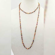 Pearl, coral, & 14KYG rope necklace on purple silk. 46" Length