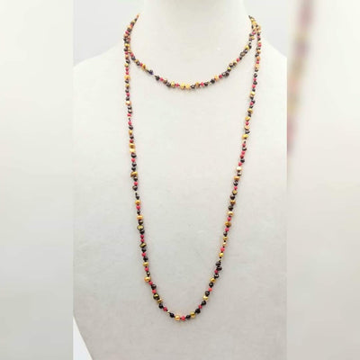 Pearl, coral, & 14KYG rope necklace on purple silk. 46