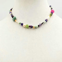 Colorful! Sterling Silver, multi-stone, shell, choker necklace.15.25" Length