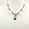 Pretty. Sterling Silver, pearls, rose quartz, & dichroic glass necklace on crimson silk. 19.5" Length.