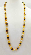 PRICE REDUCED Baltic amber & pearl rope necklace on navy silk.  36" Length.