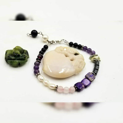 Past Work. Sterling Silver, multi-stone, pearl cosmic bracelet. 6.25