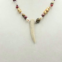 Sterling silver, multi-color pearl & antler focal necklace on crimson silk. 21" Length.