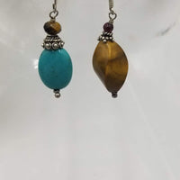 Sterling silver, howlite, tiger's eye & garnet earrings. Vegan.