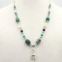 Sterling silver, apatite, agate, quartz, pearl, howlite, amethyst, & more, pendant necklace.  22" Length