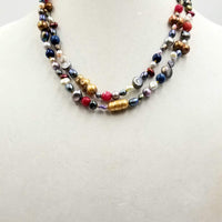 Multi-color pearls, lapis lazuli, & dyed agate rope necklace.  42" Length.