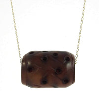 Vegan. 14K Yellow Gold, Vintage carved reddish-brown nephrite jade, pendant necklace. 18" Length.