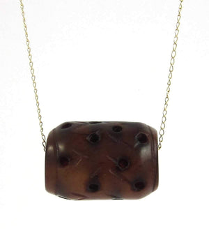 Vegan. 14K Yellow Gold, Vintage carved reddish-brown nephrite jade, pendant necklace. 18" Length.