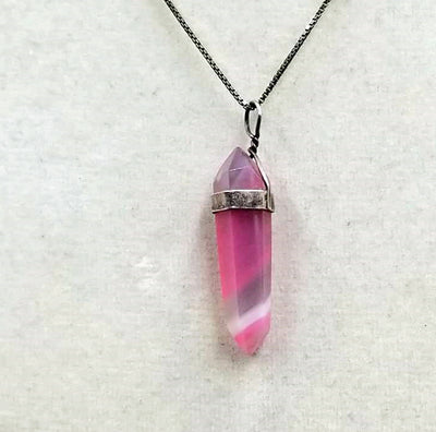 Past Work. Adjustable, sterling silver & pink agate pendant necklace. 17.5