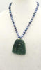 Unisex, Chinese Design, Black pearls and vintage elephants nephrite pendant necklace on grass green silk. 21.5"