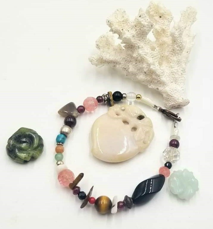 Sterling Silver, Copper,Multi-stone, multi-color, cosmic bracelet. 7.75" Length