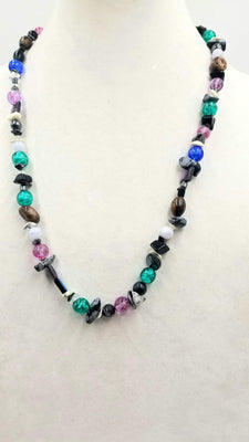 Past Work. Sterling silver, onyx, abalone, chalcedony, howlite, hematite, art glass necklace. 26