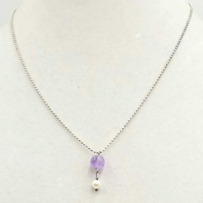 Sterling silver, amethyst & pearl pendant necklace on chain.  18