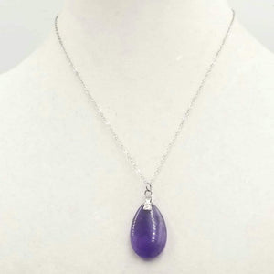 Sterling silver, amethyst, tear-drop pendant on chain. 18"Length. Vegan.