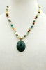 Sterling silver, multi-stone, multi-color aventurine Scarab necklace on canary yellow silk. 19.25" Length.