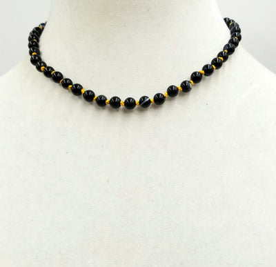 Past Work. Beautiful & Classic. Sterling silver, black, banded agate, choker, on golden silk.   15