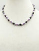 Sterling silvery pearl, garnet, & amethyst necklace on crimson silk. 18.25" Length.