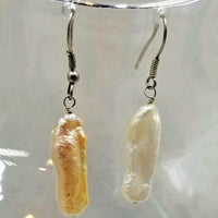 Sterling silver, biwa pearl earrings.
