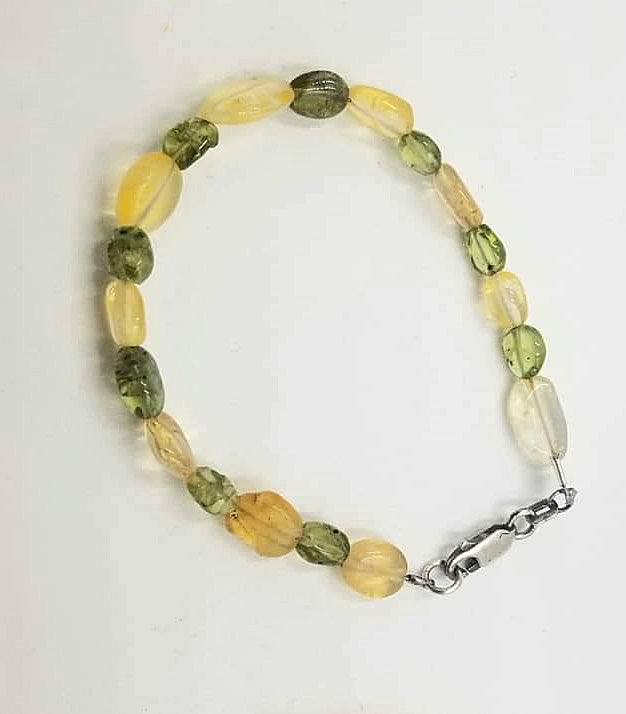 Sterling silver, citrine & peridot bracelet. 6.1 " Length. Vegan.