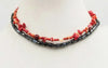 Bright & beautiful. An adjustable, Unisex, sterling silver, coral & hematite, two-strand necklace. Goth