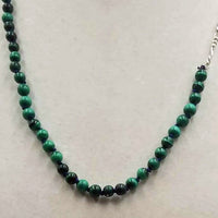 Adjustable, Sterling Silver, Unisex, Malachite necklace on navy silk. 21" -21.5"