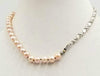 Past Work. Adjustable, Sterling Silver & beige pearl necklace on chocolate silk. 16.5" - 19.25"