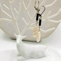 Elegant! Sterling Silver, black onyx & biwa pearl French earrings.