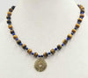 Men & women, take a look at this Tiger's Eye & Lapis Lazuli, Sterling Silver vermeil pendant necklace on white silk. 19" Length.