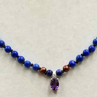 Stunning! Made for a Queen. Lapis Lazuli & Cranberry pearls on chocolate silk. 14KWG with a 10KWG amethyst & diamond pendant.