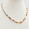Classic. Sterling silver, tri-tone coral & pearl unisex necklace on white silk. 19" Length