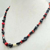 Coral, garnet, hematite & sterling silver, unisex necklace. 21.5"
