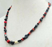 Coral, garnet, hematite & sterling silver, unisex necklace. 21.5"