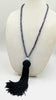 Exquisite Peacock pearl mala necklace on black silk with aquamarine guru bead.