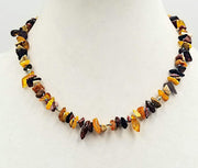 PRICE REDUCED 14KYGold, Baltic amber & Mookalite Jasper necklace on sky blue silk. 18.5" Length.