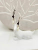 Beautiful, sterling silver, white jadeite & garnet pierced earrings. Vegan.