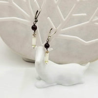 Beautiful, sterling silver, white jadeite & garnet pierced earrings. Vegan.