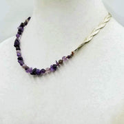 Unisex, Adjustable, sterling silver & amethyst necklace, hand-knotted with coppertone silk. 17.5" - 18.25" length.