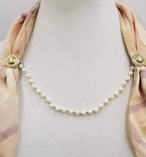 Damascene Enamel fresh-water pearl & gold filled cape clasp on lavendar silk.