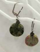 Sterling silver Euro hooks & unakite  pierced earrings. Vegan.